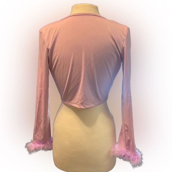 Purple Tie Up Rave Festival Shirt with Feather Detail size XL - Picture 3 of 3